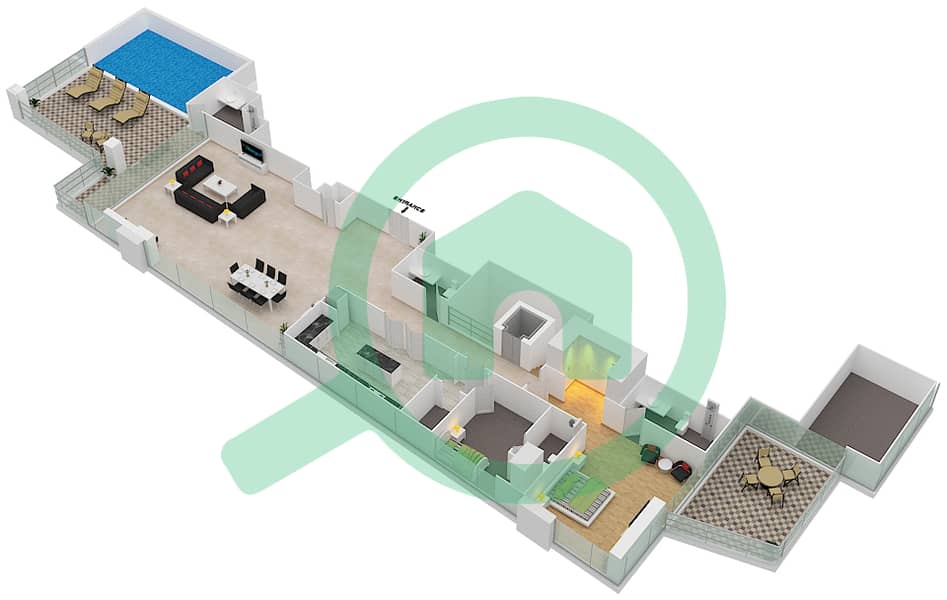 المخططات الطابقية لتصميم النموذج A بنتهاوس 4 غرف نوم - بارك غيت ريزيدنسيز Upper Level image3D