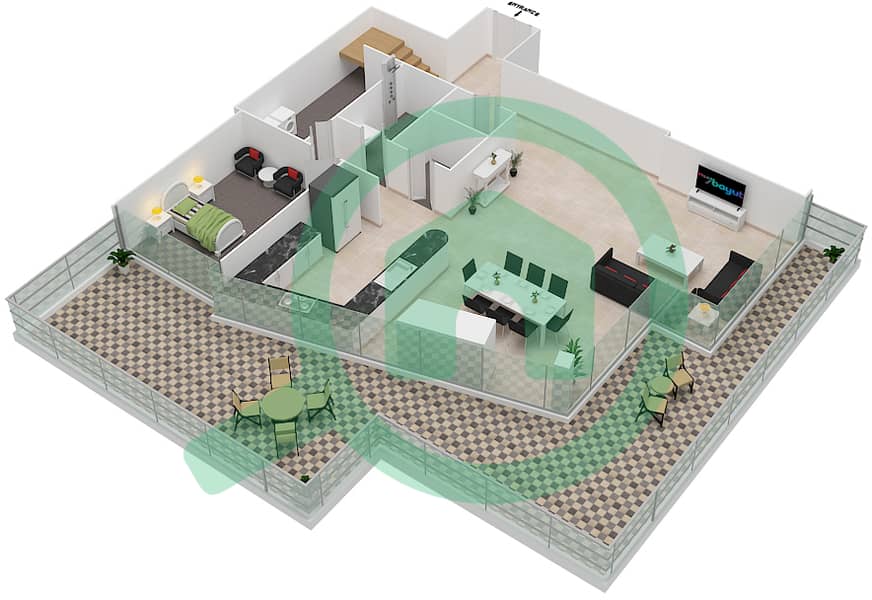 المخططات الطابقية لتصميم النموذج 5 تاون هاوس 3 غرف نوم - بارك غيت ريزيدنسيز Lower Level image3D
