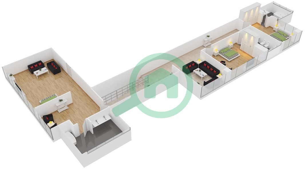 المخططات الطابقية لتصميم النموذج C بنتهاوس 4 غرف نوم - ويست وارف interactive3D