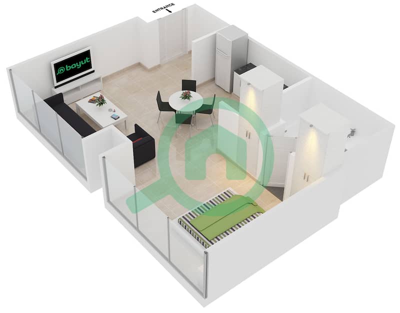 Вест Уорф - Апартамент Студия планировка Тип A FLOOR 3-14 interactive3D
