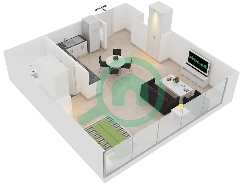 西码头大厦 - 单身公寓类型B FLOOR 1戶型图 interactive3D