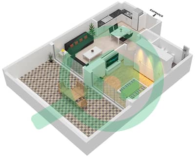 المخططات الطابقية لتصميم النموذج 1A شقة 1 غرفة نوم - عزيزي فواد ريزيدنس