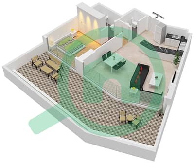 المخططات الطابقية لتصميم النموذج 2A شقة 1 غرفة نوم - عزيزي فواد ريزيدنس