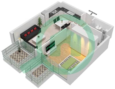 Azizi Fawad Residence - 1 Bedroom Apartment Type 3B Floor plan