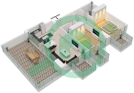 المخططات الطابقية لتصميم النموذج 2B شقة 2 غرفة نوم - عزيزي فواد ريزيدنس