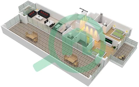 المخططات الطابقية لتصميم النموذج 3B شقة 2 غرفة نوم - عزيزي فواد ريزيدنس