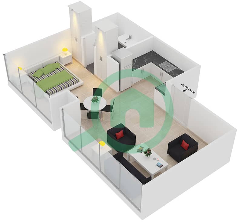 West Wharf - Studio Apartment Type B FLOOR 3-14 Floor plan interactive3D