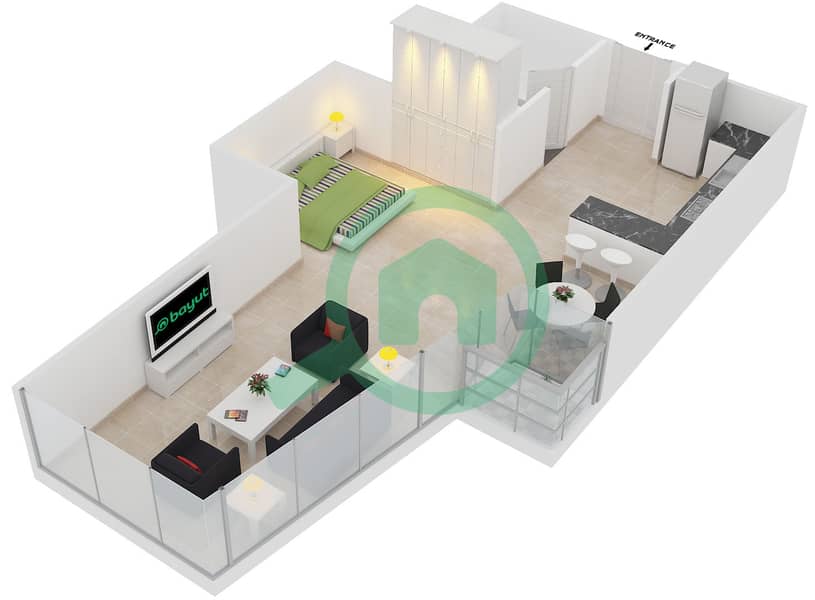 Вест Уорф - Апартамент Студия планировка Тип C FLOOR 3-14 interactive3D