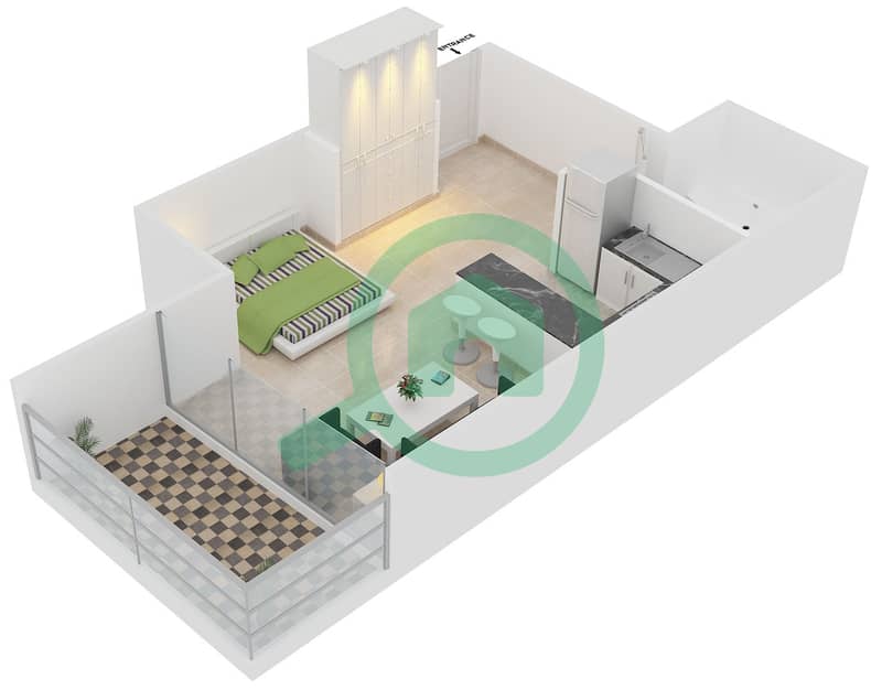 Вест Уорф - Апартамент Студия планировка Тип D FLOOR 3-6 interactive3D