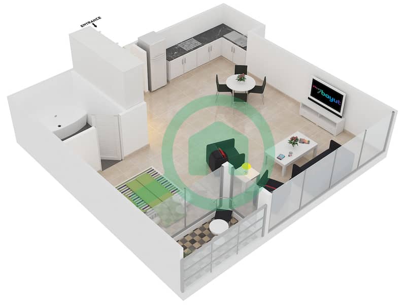 西码头大厦 - 单身公寓类型E FLOOR 1戶型图 interactive3D