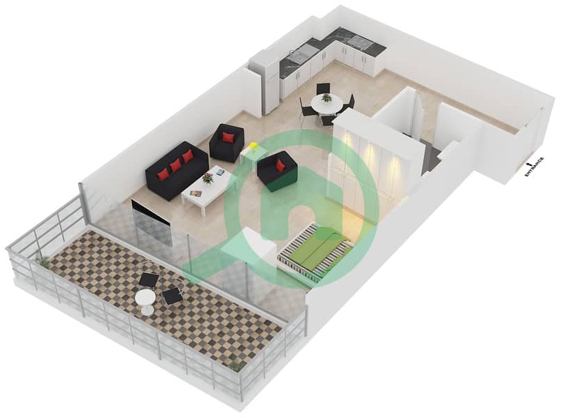 Вест Уорф - Апартамент Студия планировка Тип E FLOOR 3-6 interactive3D