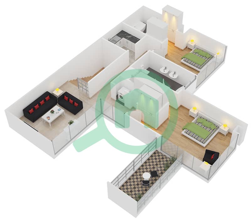 西码头大厦 - 3 卧室联排别墅类型B戶型图 interactive3D
