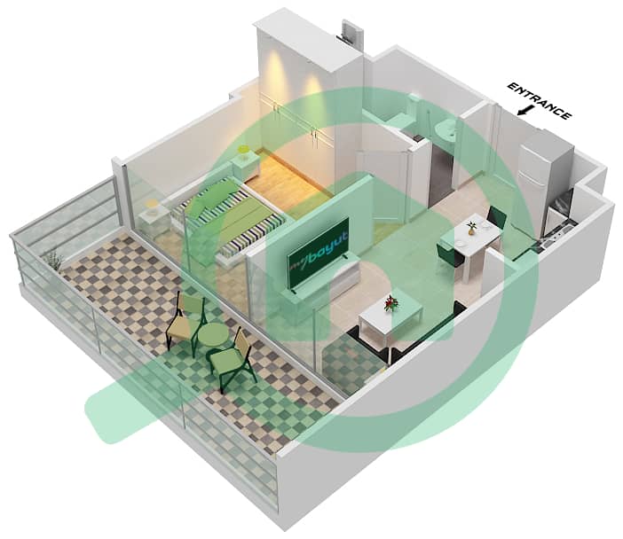 Reva Residences - 1 Bedroom Apartment Unit 2/FLOOR 1-16 Floor plan Floor 1-16 interactive3D