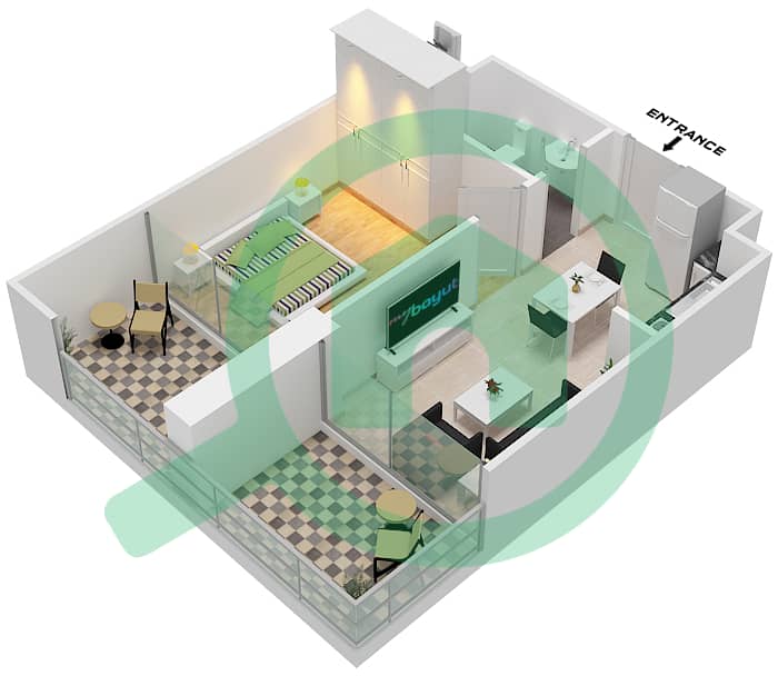Reva Residences - 1 Bedroom Apartment Unit 6/FLOOR 1-16 Floor plan Floor 1-16 interactive3D