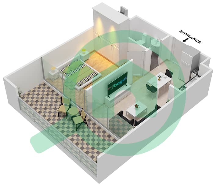 المخططات الطابقية لتصميم الوحدة 5/FLOOR 1-16 شقة 1 غرفة نوم - مساكن ريفا Floor 1-16 interactive3D