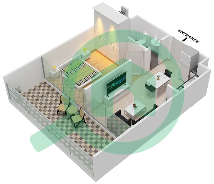 المخططات الطابقية لتصميم الوحدة 8/FLOOR 1-16 شقة 1 غرفة نوم - مساكن ريفا Floor 1-16 interactive3D