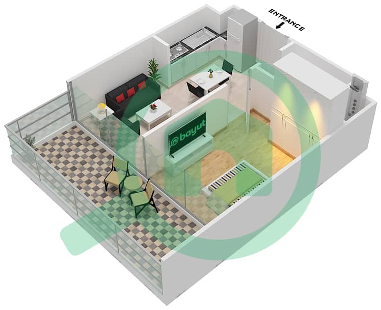 المخططات الطابقية لتصميم الوحدة 7/FLOOR 1-16 شقة 1 غرفة نوم - مساكن ريفا Floor 1-16 interactive3D
