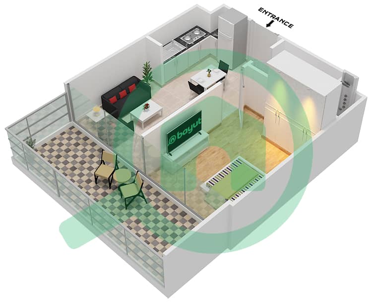 المخططات الطابقية لتصميم الوحدة 19/FLOOR 1-16 شقة 1 غرفة نوم - مساكن ريفا Floor 1-16 interactive3D