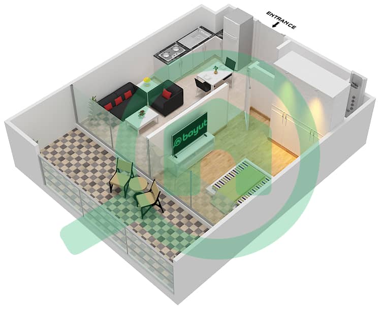 المخططات الطابقية لتصميم الوحدة 21/FLOOR 2-16 شقة 1 غرفة نوم - مساكن ريفا Floor 2-16 interactive3D