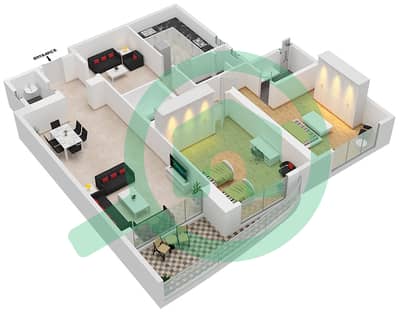المخططات الطابقية لتصميم الوحدة 4 شقة 2 غرفة نوم - برج أساس