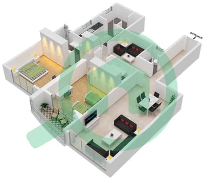المخططات الطابقية لتصميم الوحدة 8 شقة 2 غرفة نوم - برج أساس