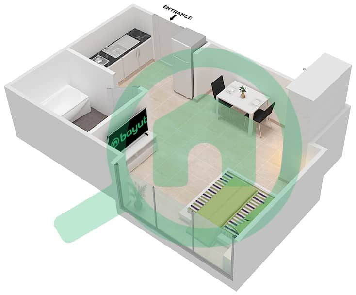 المخططات الطابقية لتصميم الوحدة 3 شقة استوديو - فندق كوزموبوليتان interactive3D
