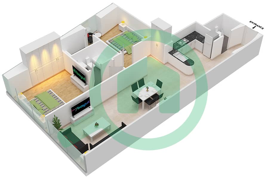 大都会酒店 - 2 卧室公寓单位5戶型图 interactive3D