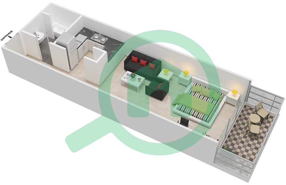绿洲大厦 - 单身公寓类型D戶型图 interactive3D