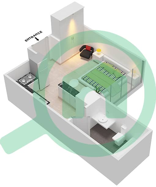 المخططات الطابقية لتصميم الوحدة 7 شقة استوديو - فندق كوزموبوليتان interactive3D