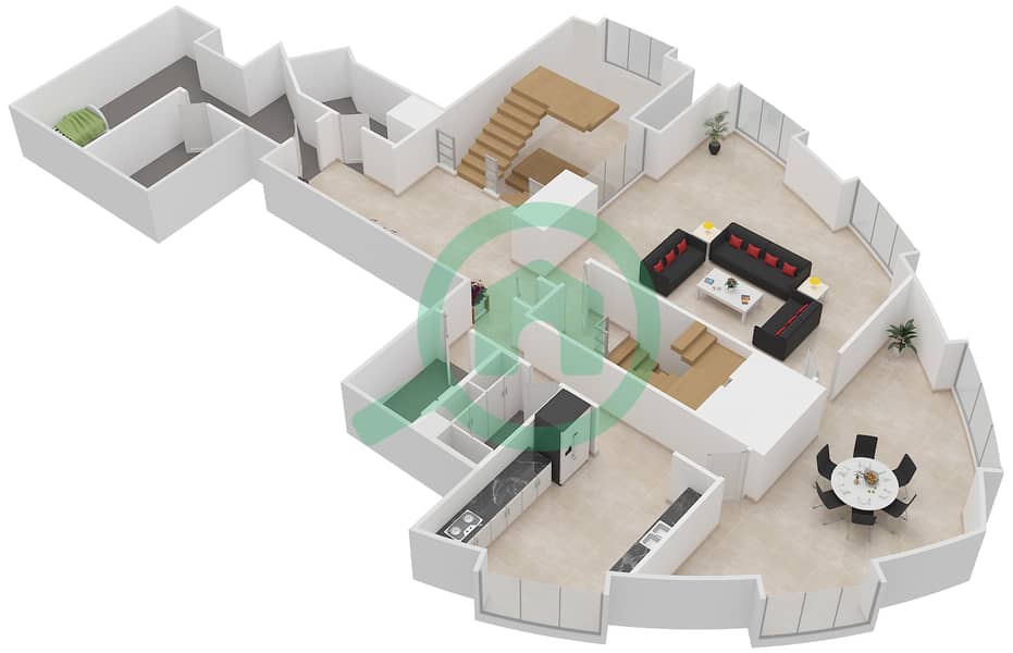 Ascott Park Place Dubai - 4 Bedroom Apartment Unit T Floor plan interactive3D