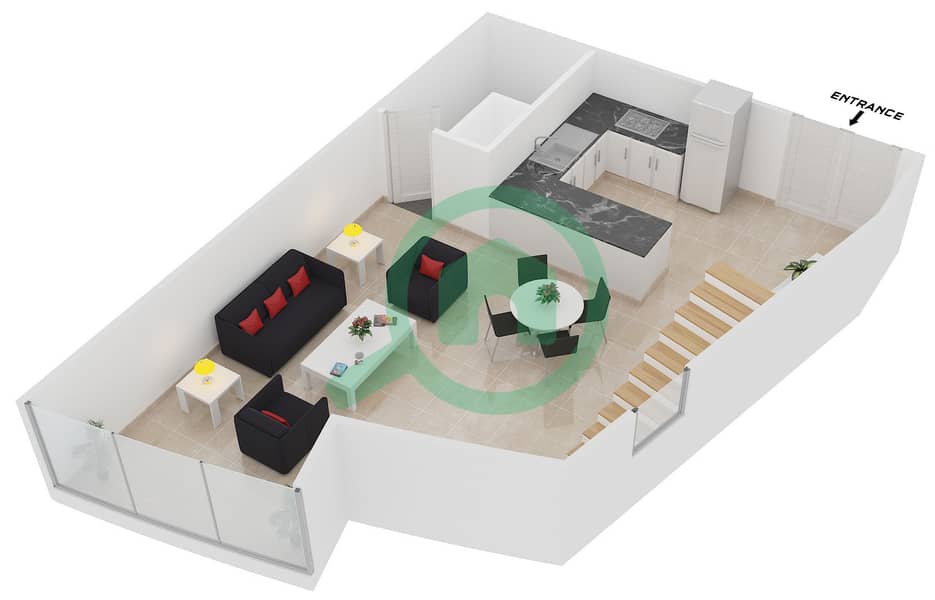 Ascott Park Place Dubai - 1 Bedroom Apartment Unit D Floor plan interactive3D