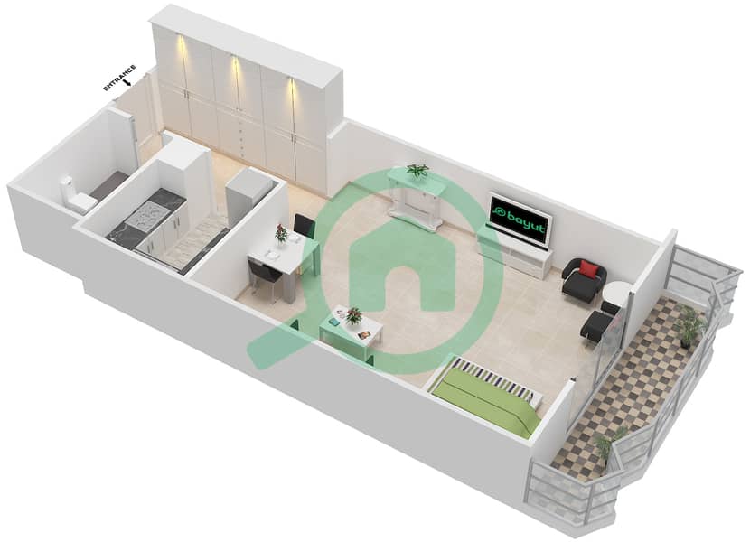 AG大厦 - 单身公寓类型／单位A / UNIT 4,6,7戶型图 interactive3D