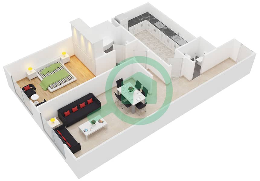 杜雅大厦 - 1 卧室公寓类型4戶型图 interactive3D