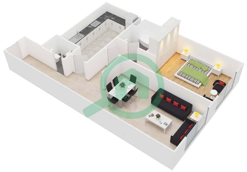 Дуджа Тауэр - Апартамент 1 Спальня планировка Тип 5 interactive3D