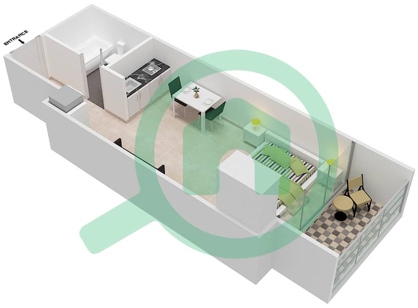 المخططات الطابقية لتصميم الوحدة 11 شقة استوديو - فندق كوزموبوليتان interactive3D