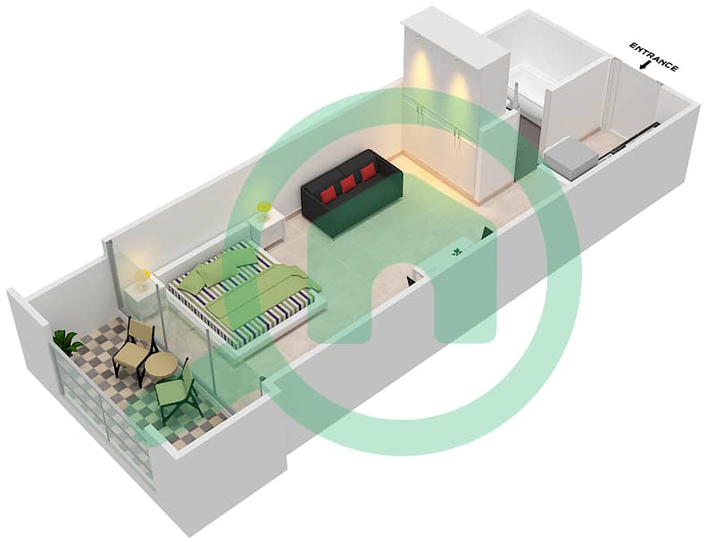 المخططات الطابقية لتصميم الوحدة 12 شقة استوديو - فندق كوزموبوليتان interactive3D