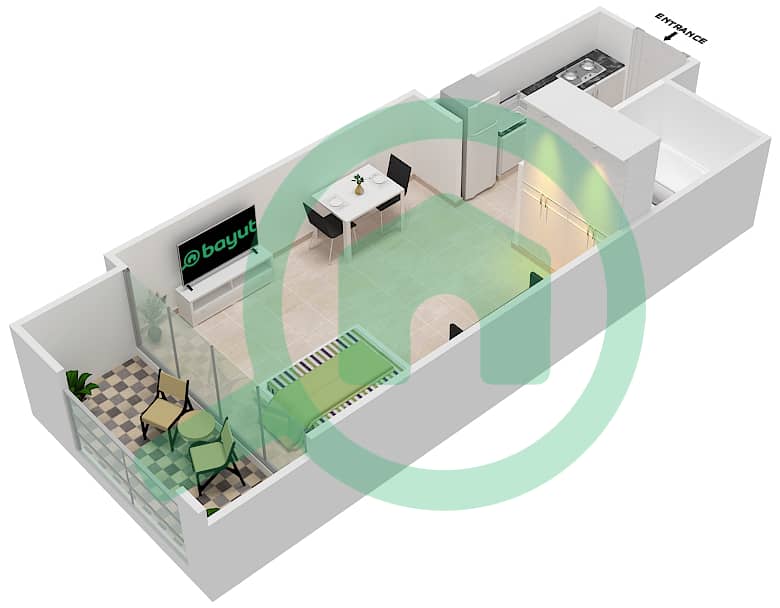 المخططات الطابقية لتصميم الوحدة 13 شقة استوديو - فندق كوزموبوليتان interactive3D