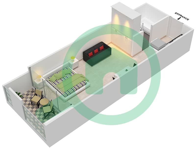 المخططات الطابقية لتصميم الوحدة 14 شقة استوديو - فندق كوزموبوليتان interactive3D