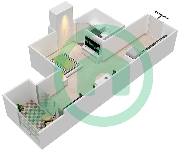 المخططات الطابقية لتصميم الوحدة 15 شقة استوديو - فندق كوزموبوليتان interactive3D