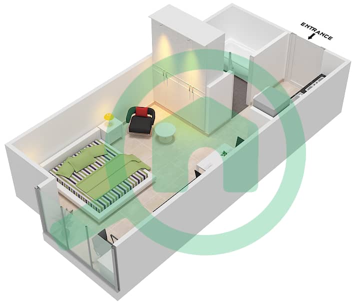 المخططات الطابقية لتصميم الوحدة 19 شقة استوديو - فندق كوزموبوليتان interactive3D
