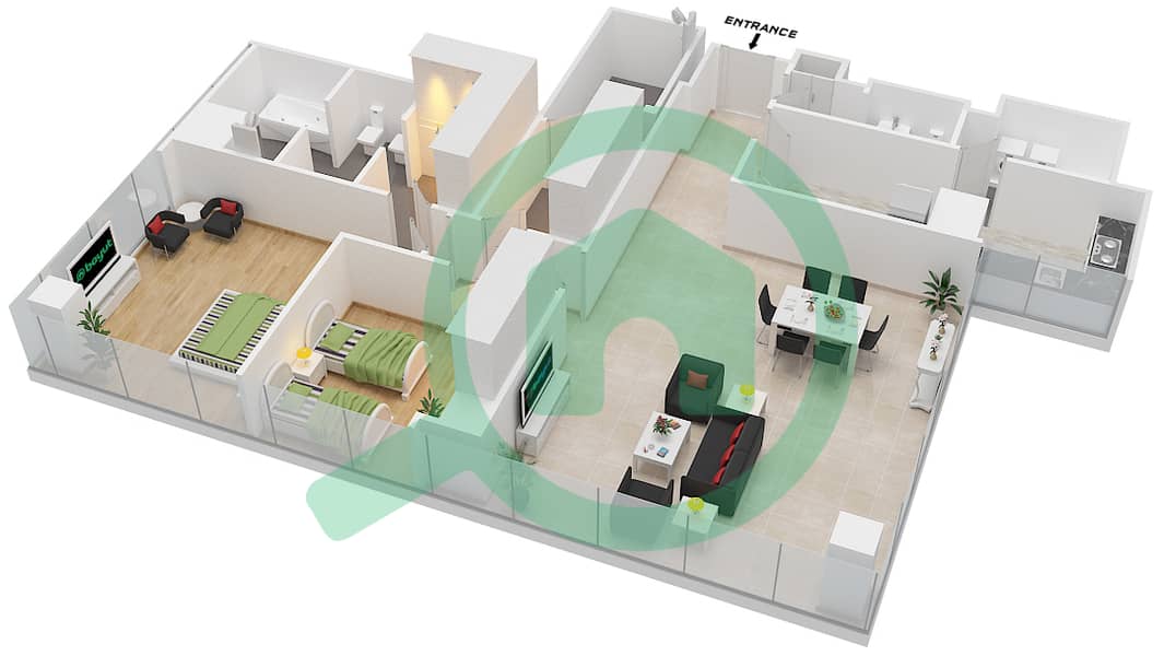 Ролекс Тауэр - Апартамент 2 Cпальни планировка Тип 2 interactive3D