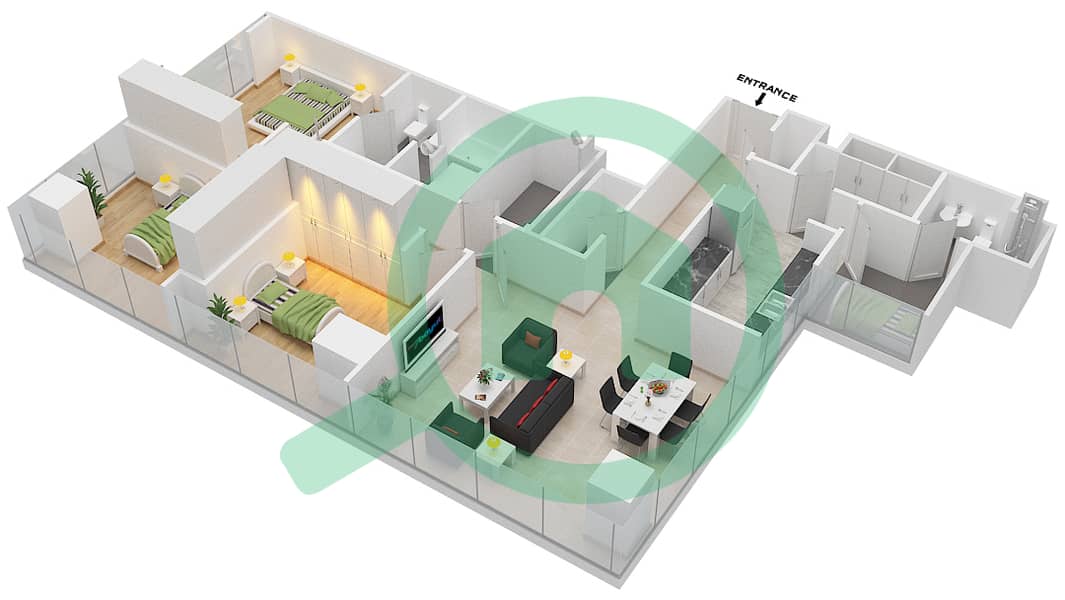 Rolex Tower - 3 Bedroom Apartment Unit 4 Floor plan interactive3D