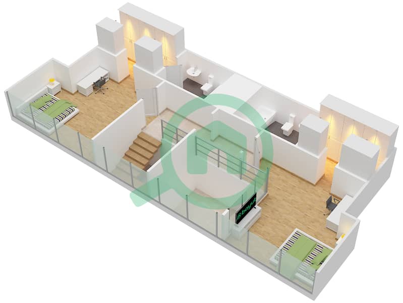 المخططات الطابقية لتصميم النموذج C DUPLEX شقة 2 غرفة نوم - ويندسور مينور interactive3D