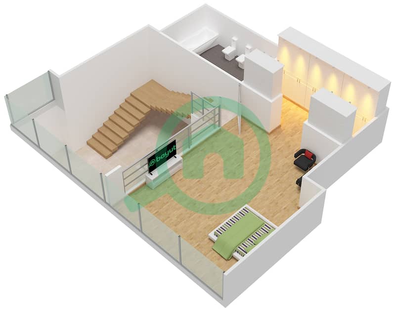 المخططات الطابقية لتصميم النموذج C DUPLEX شقة 1 غرفة نوم - ويندسور مينور interactive3D