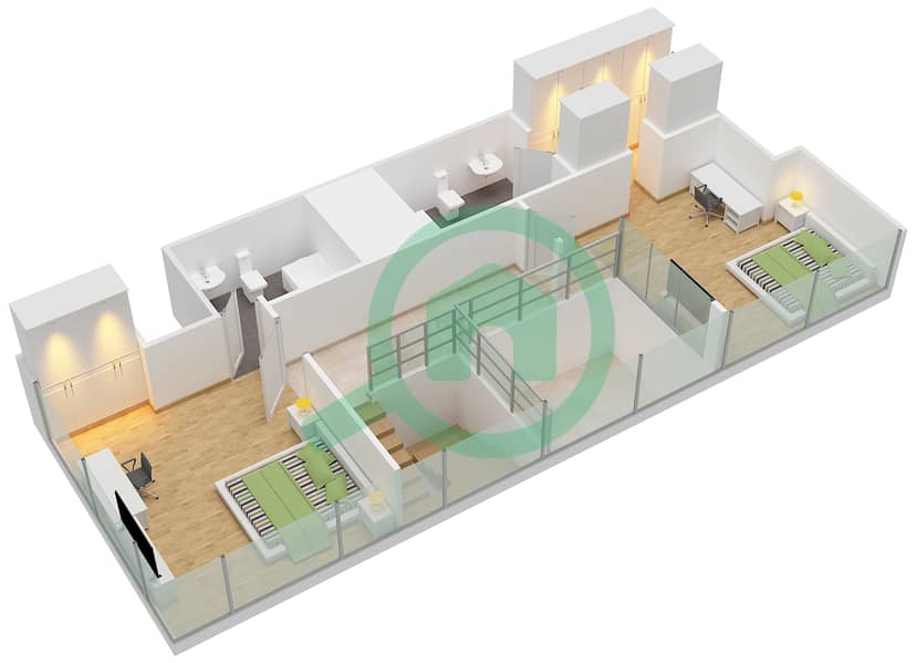 Виндзор Манор - Апартамент 2 Cпальни планировка Тип F DUPLEX interactive3D