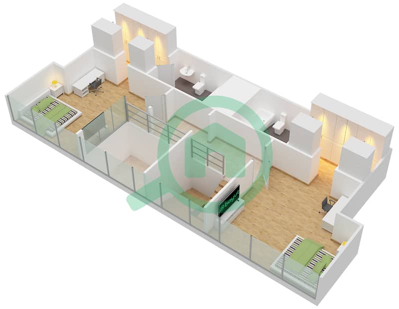 المخططات الطابقية لتصميم النموذج E DUPLEX شقة 2 غرفة نوم - ويندسور مينور interactive3D