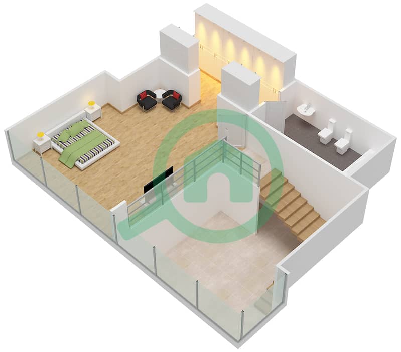 المخططات الطابقية لتصميم النموذج D DUPLEX شقة 1 غرفة نوم - ويندسور مينور interactive3D