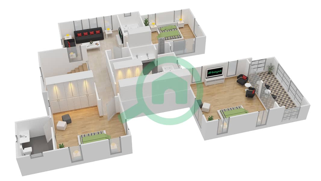 المخططات الطابقية لتصميم النموذج B2 فیلا 4 غرف نوم - الفورادا 1 First Floor interactive3D