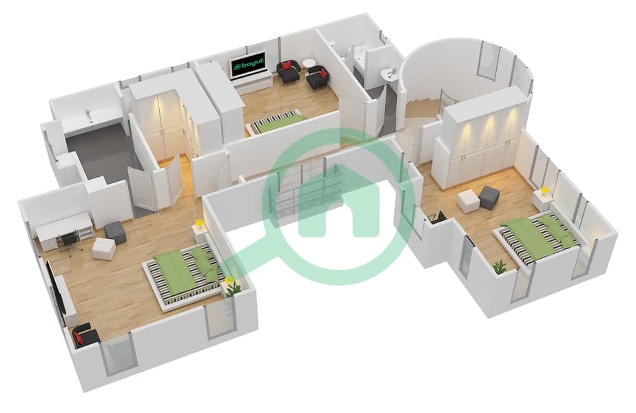 المخططات الطابقية لتصميم النموذج A1 فیلا 3 غرف نوم - الفورادا 1 interactive3D