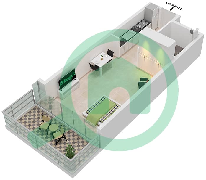 المخططات الطابقية لتصميم الوحدة D13 FLOOR 4-14 شقة استوديو - أرتيسيا D image3D